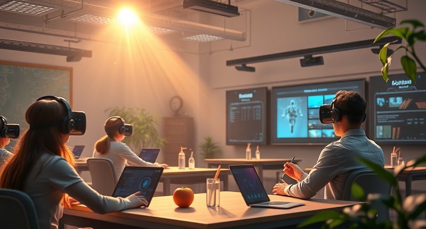 Students taking lecture by using VR for education