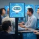 A holographic display of an AI chatbot interface in a modern meeting room, showcasing the rise of web-enabled assistants and conversational AI technology.
