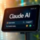 Claude AI retrieving real-time web data on a futuristic digital interface, showcasing its web search update in 2025.