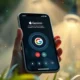 A futuristic iPhone displaying Google's Gemini AI interface, symbolizing its integration with Apple's ecosystem and competition with Siri.