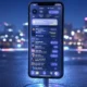 Futuristic iPhone displaying Google Gemini iOS 2025 smart widgets and Siri rivalry in a neon-lit 2025 tech scene.