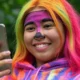 Young woman smiling with Snapchat AI Lenses applying a pirate filter in 2025, featuring a jungle background.