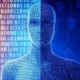 A digital illustration of a human silhouette made of binary code.