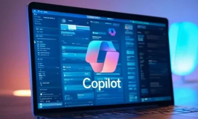 Futuristic Copilot memory feature interface on a laptop screen displaying personalized data in 2025.