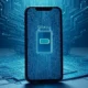 An iPhone displaying a smart battery icon with futuristic circuitry background, symbolizing Apple's AI-powered battery optimization technology.