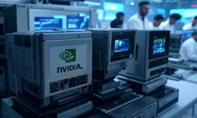 NVIDIA-branded AI chip hardware in a semiconductor manufacturing facility.