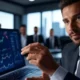 A professional in a modern office analyzing business ROI with financial charts displayed on a laptop, highlighting measurable outcomes and long-term success.