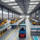 A busy warehouse during the holiday rush featuring conveyor belts, forklifts, and cranes with smart sensors and IoT devices monitoring equipment, showcasing efficient operations and predictive maintenance to prevent downtime, with modern architecture and clear sky in the background.